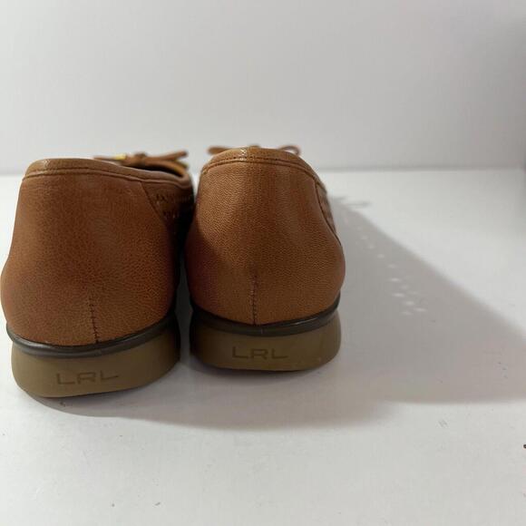Lauren Ralph Lauren Womens Shoes Size 6.5 B Brown Leather Loafers Bow Laser Cut - Picture 7 of 9